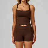 YSC2030-3 · Coffee Coffee Women's Backless Cutout Yoga Tank Set Bare Feel Fitted