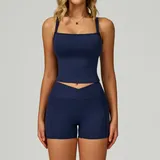 Midnight Blue Women's Backless Cutout Yoga Tank Set Bare Feel Fitted