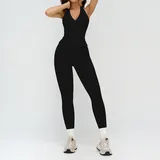 Jet Black Women's Bra Long Pants Yoga Set Tank