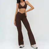 YSC4518-1 · Coffee Coffee Women's Bra Shorts Yoga Set Flared Pants