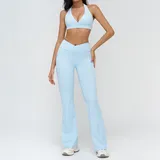 水波蓝 Women's Bra Shorts Yoga Set Flared Pants