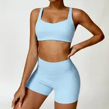Sky Blue Women's Bra Long Pants Yoga Set Shorts
