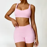 Sakra Pink Women's Bra Long Pants Yoga Set Shorts