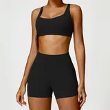 Jet Black Women's Bra Long Pants Yoga Set Shorts