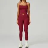 Cherry Red Women's Backless Cutout Yoga Tank Set Bare Feel Fitted Long Pants