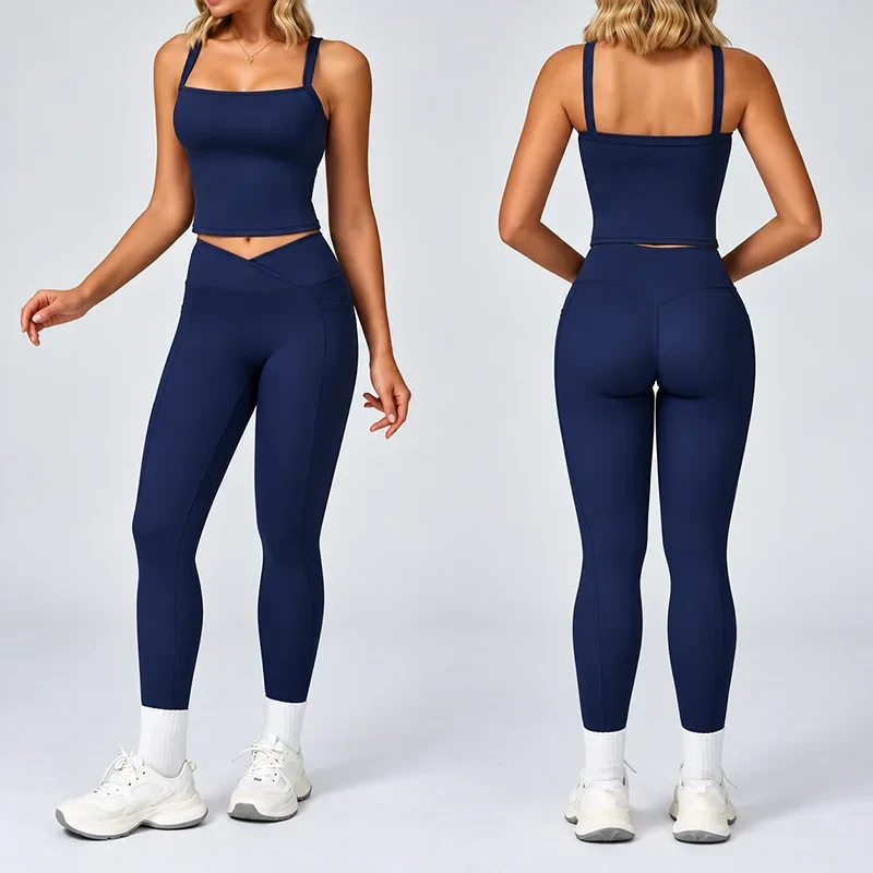 Women's Backless Cutout Yoga Tank Set Bare Feel Fitted Long Pants
