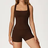 YSD2044-2 · Coffee Coffee Women's Bra Shorts Yoga Set Tank
