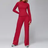 熔岩红 Women's Tank Biker Shorts Yoga Set Jacket Wide Leg Pants