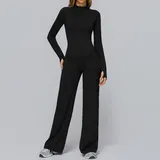Jet Black Women's Tank Biker Shorts Yoga Set Jacket Wide Leg Pants