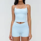 YSD4518-4 · 水波蓝 水波蓝 Women's Bra Shorts Yoga Set Tank