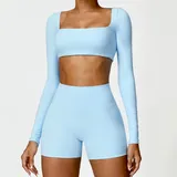 YSD8518-1 · Sky Blue Sky Blue Women's Bra Long Pants Yoga Set Long Sleeve Shorts