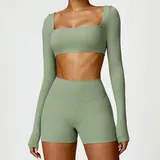 YSD8518-2 · Basil Green Basil Green Women's Bra Long Pants Yoga Set Long Sleeve Shorts