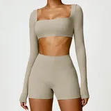 YSD8518-4 · 骆驼棕 骆驼棕 Women's Bra Long Pants Yoga Set Long Sleeve Shorts