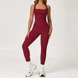 Cherry Red Women's Bra Shorts Yoga Set Tank Long Pants