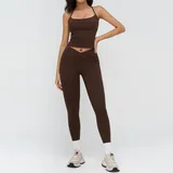 Coffee Women's Bra Shorts Yoga Set Tank Long Pants