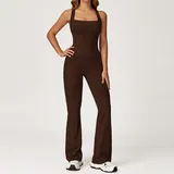 YSF2044-2 · Coffee Coffee Women's Bra Shorts Yoga Set Tank Flared Pants