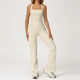 燕麦杏 Women's Bra Shorts Yoga Set Tank Flared Pants