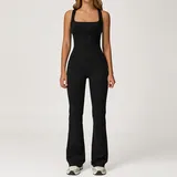 Jet Black Women's Bra Shorts Yoga Set Tank Flared Pants