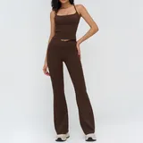 YSF4518-1 · Coffee Coffee Women's Bra Shorts Yoga Set Tank Flared Pants