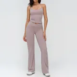 YSF4518-2 · 烟灰紫 烟灰紫 Women's Bra Shorts Yoga Set Tank Flared Pants