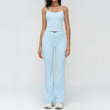 水波蓝 Women's Bra Shorts Yoga Set Tank Flared Pants
