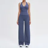 黛蓝色 Women's Bra Long Pants Yoga Set Tank Wide Leg Pants