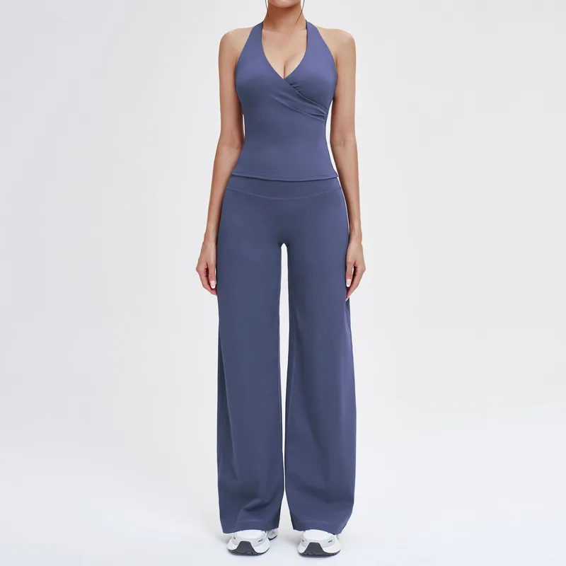 Women's Bra Long Pants Yoga Set Tank Wide Leg Pants