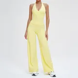 鹅黄色 Women's Bra Long Pants Yoga Set Tank Wide Leg Pants