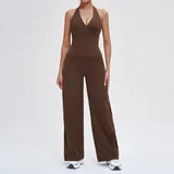巧克力棕 Women's Bra Long Pants Yoga Set Tank Wide Leg Pants