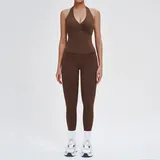 YSH3109-3 · 巧克力棕 巧克力棕 Women's Bra Long Pants Yoga Set Tank