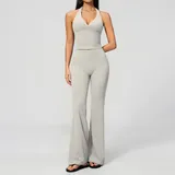 Pearl Grey Women's Pilates Wide Leg Yoga Pants Wide Leg