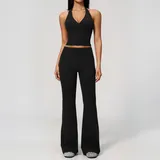 Jet Black Women's Pilates Wide Leg Yoga Pants Wide Leg