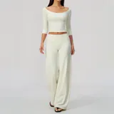 Cream White Women's Yoga Performance Top Fitness Outdoor Brushed Fitted