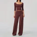 Wine Red Women's Yoga Performance Top Fitness Outdoor Brushed Fitted