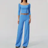 Seaside Blue Women's Yoga Performance Top Fitness Outdoor Brushed Fitted