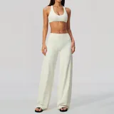 Cream White Women's Yoga Workout Performance Top High Waist Cutout
