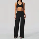 Jet Black Women's Yoga Workout Performance Top High Waist Cutout