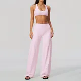 Falling Blossom Pink Women's Yoga Workout Performance Top High Waist Cutout