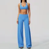 Seaside Blue Women's Yoga Workout Performance Top High Waist Cutout