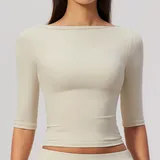 Oat Apricot Women's Running Yoga Workout Performance Top Brushed Fitted
