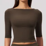 YT8793-5 · Espresso Black Espresso Black Women's Running Yoga Workout Performance Top Brushed Fitted