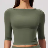Forest Green Women's Running Yoga Workout Performance Top Brushed Fitted