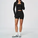 Jet Black Women's Racerback Running Yoga Set 3 Piece Seamless