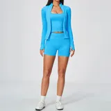 Sky Azure Women's Racerback Running Yoga Set 3 Piece Seamless