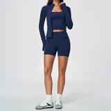 ZS5112-4 · Ink Blue Ink Blue Women's Racerback Running Yoga Set 3 Piece Seamless